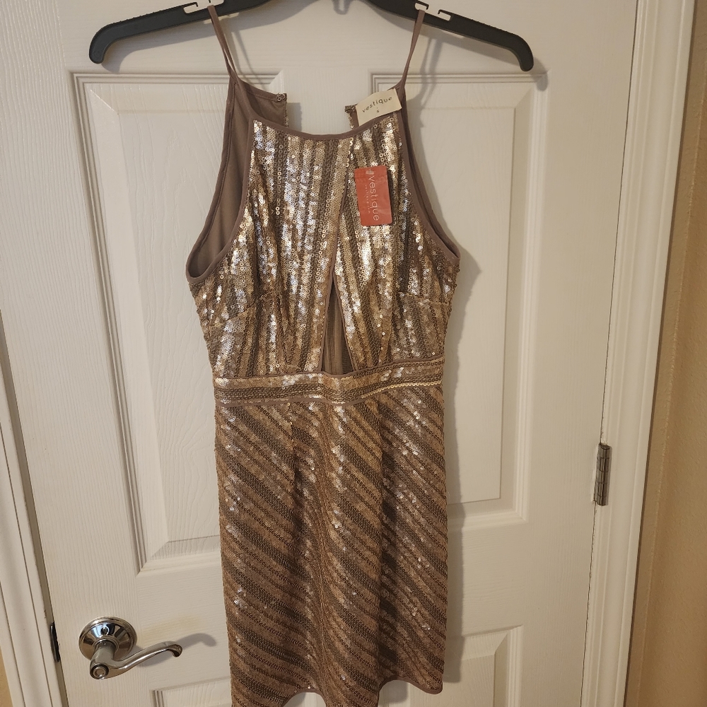 Vestique Gold Sequin Mini Dress